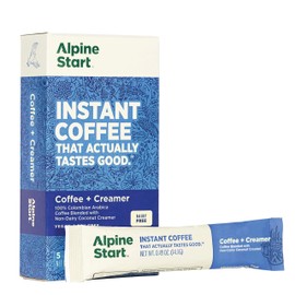 Alpine Start Premium Instant Coffee, Non-Dairy Coconut Creamer Latte, 5 Single Packets, 100% High Altitude Colombian Arabica Coffee, 0.74 oz (Pack of 5), Non-GMO, Dairy Free, Soy Free