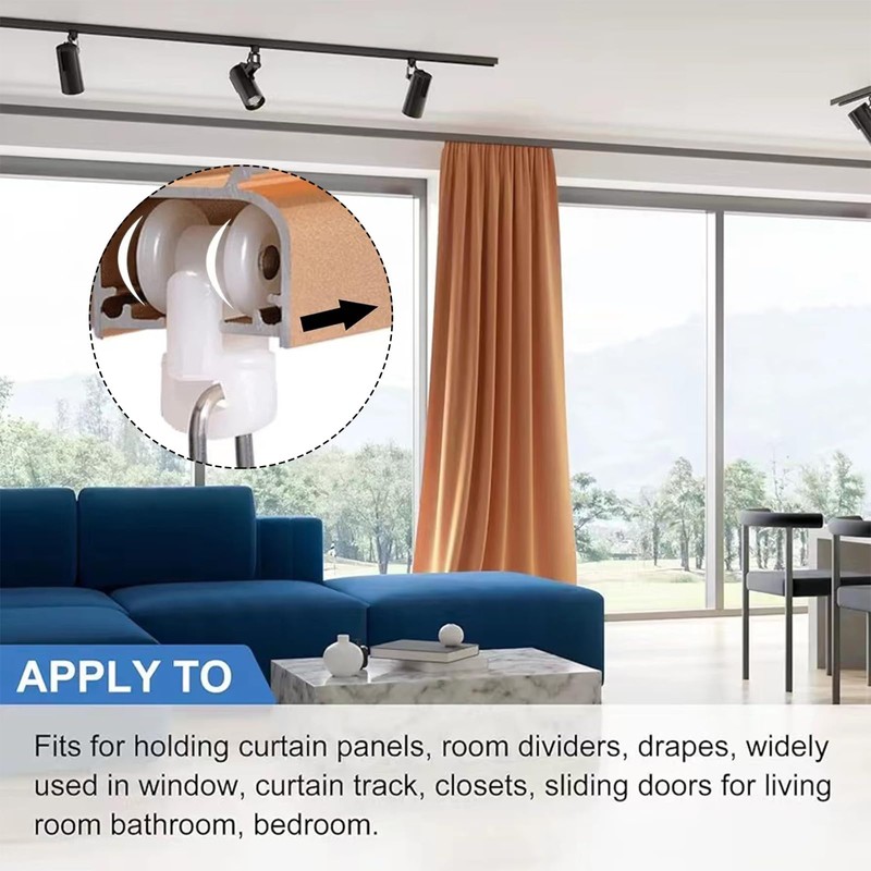 EULAPGOE 100pcs Plastic Sliding Curtain Track Gliders, White Curtain Track