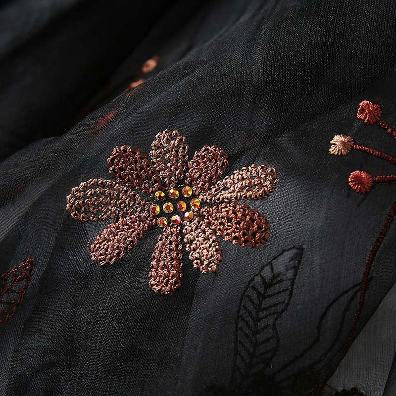ANMIDA Women's Silk Stole, Large Scarf, Shawl, Silk Embroidery, Floral