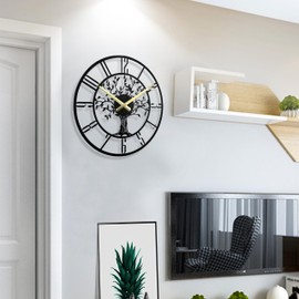 Large Tree Wall Clock, Metal Large Modern Wall Clocks for Living Room, 18 in Oversized Battery Operated Silent Clock for Office,Living Room,Kitchen Decor