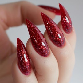 AHAMIOU Glitter Gel Nail Polish Chrome Platinum Glitter Gel Polish Kit Holographic Silver Sparkle Shiny Varnish for Salon Home DIY Nail Art Painted Liner (Ruby Red, 1PC)