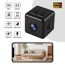 Mini Cámara Espía WiFi 1080P HD, Cámara de Vigilancia Oculta con Gran Angular 150°, Visión Nocturna, Detección de Movimiento, Audio Bidireccional, Control Remoto APP para Casa/Oficina/Auto (X6)