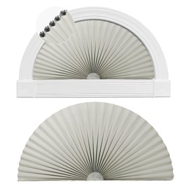 Half Moon Window Shades Blackout 2 Pack, Gray Half Circle Honeycomb Blinds Cordless No Drill, Easy Install Cellular Shades for Room Darkening Half Round Windows