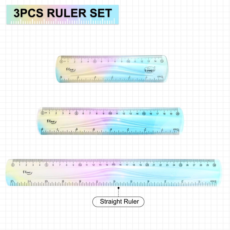 sourcing map 3pcs Flexible Plastic Ruler Set 15/20/30cm Metric Straight