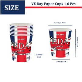 16pcs VE Day Paper Cups,80th Anniversary Party Cups Victory In Europe Party Disposable Dinner Cups Paper Dinnerware for Celebrate VE-Day 80 Years WWII Victory Commemorative Table Décor