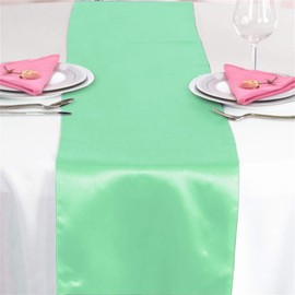 Time to Sparkle 5 Pack Satin Table Runners 12"x108"inch Chair Sashes Swags Wedding Party Table Decoration - Mint Green