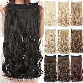 Long Thick Hair Curly Clip in on Synthetic Hair Extensions Hairpieces for Women Curly Hair Wig Hair Patches (Black, 24 Inch)