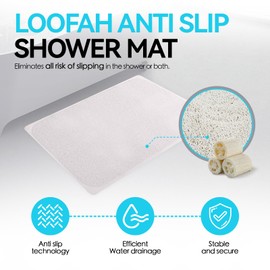 Bath Mat Shower Rug with Suction Cups, Anti Slip Water Drains Loofah Bathroom Mats for Bathtub Master Guest Bathroom Shower Dorm Room 1pack -Light Grey