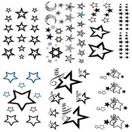 Yesallwas Star Tattoo Stickers, Set of 6, Star Tattoos, Realistic, Small, Waterproof, Long Lasting, Japanese Carving, Body Stickers, Kids, Men, Women, Star Tattoo, 2.4 x 4.1 inches (6 x 10.5 cm) (B)