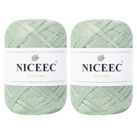 NICEEC 2 Skeins Soft Tape Yarn for Crocheting Craft Paper Yarn Easy Crochet Raffia Yarn Ribbon Yarn for DIY Craft Gift Wrapping Total Length 1.76oz×2/109yds×2-Weaves