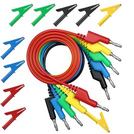 TALLSOCNE - Juego de 5 cables apilables de 4 mm de plátano a plátano, 10 clips de cocodrilo de cobre de enchufe de 4 mm, para cables multímetros, cables de prueba eléctricos de 1000 V/ máximo 19 A