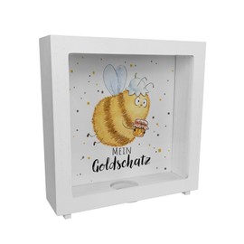 Pummel Bee Frame Wooden Money Box with Saying Mein Goldschatz Ein Colourful Piggy Bank for Savings Honey Pot Bumble Bee Money Box Women Motif Spring Cute