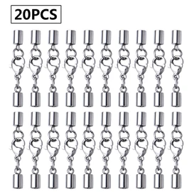 20pcs Stainless Steel Leather Cord Ends with Lobster Clasp Connector for Jewelry Making