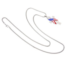 FRCOLOR American Flag Cross Pendant Necklace Patriotic Decorative Jewelry for Independence Day Events Durable Material Eye Catching Fashion Accessory