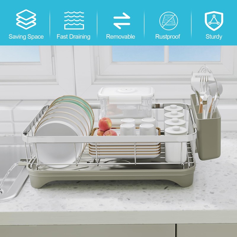 HOMEBOSILY Dish Drying Rack - 304 Stainless Steel Dish Rack,