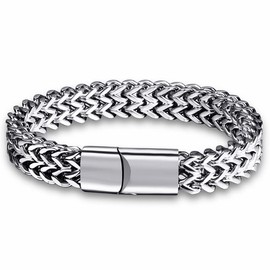 Men's Stainless Steel Bracelet, Curb Chain for Men, Heavy Links Cuban Link Bracelet, Bangle Hip Hop Rapper, Fashion Jewellery, Bracelet for Men, Bracelet Chain with Magnetic Buckle (Silver)
