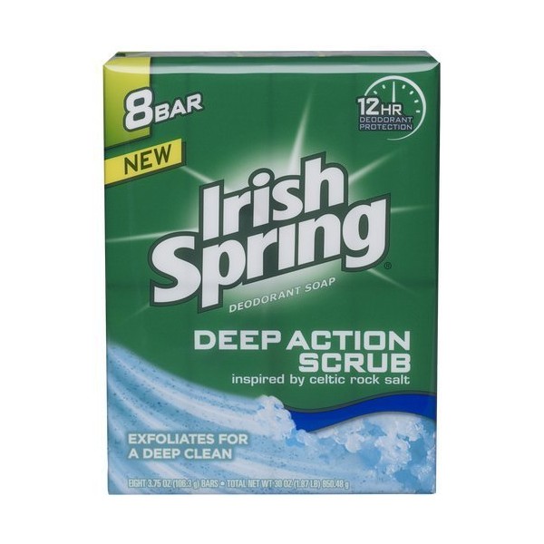 Irish Spring Deep Action Scrub Deodorant Soap, 8 bars of 3.75 ounces each
