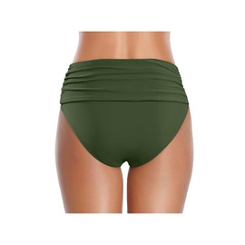 Tempt Me Women's Army Green High Waisted Bikini Bottom Tummy Control Ruched Bathing Suit Swim Bottom M