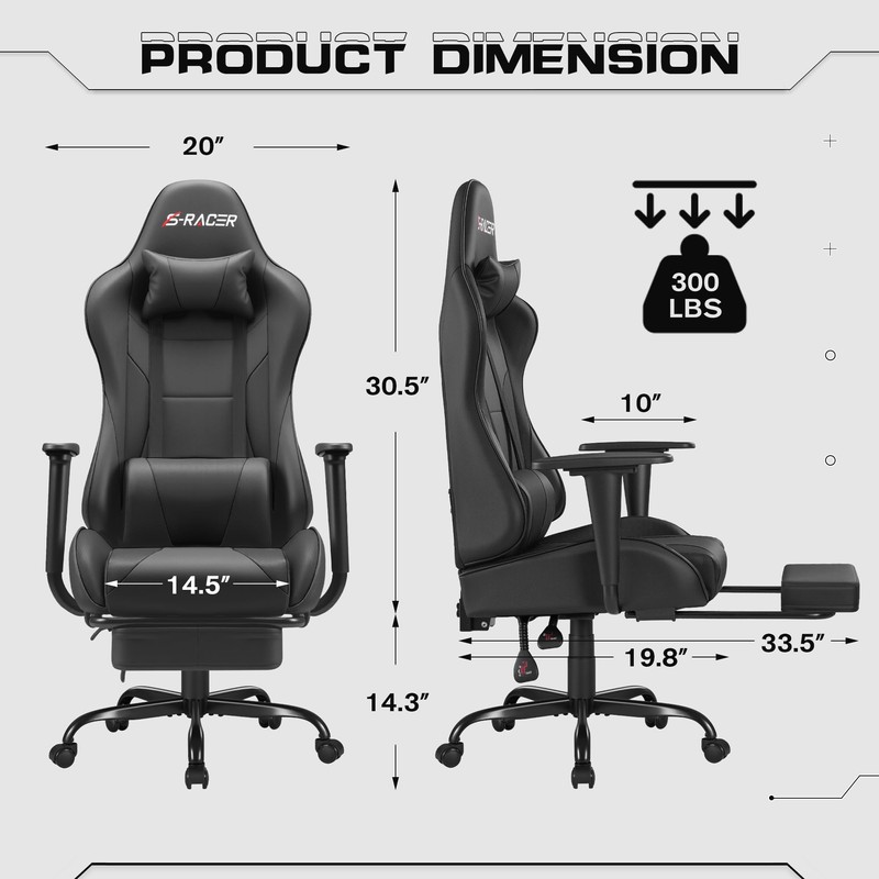 Homall Gaming Chairs, Computer Chair with Footrest and Massage Lumbar