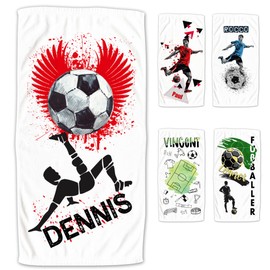 GRAZDesign Football Towel with Name, Bath Towel for Boys from 2-10 Years, Beach Towel, Swimming Lessons (50 x 100 cm, Motif 1 Football)