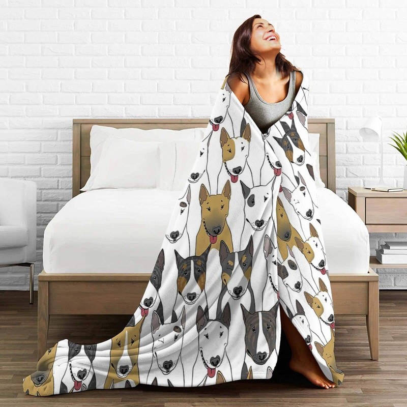 Funny Dogs Bull Terrier Sofa Blanket,Cozy Flannel Bed Blanket, Unisex