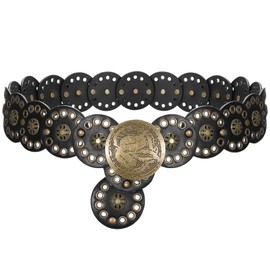 SUOSDEY Western Women Leather Belt Concho Disc Waist Belts Ladies Vintage Wide Waist Belt Boho Belt for Dress Jeans