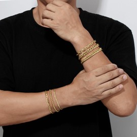 XIANNVXI 6 Pcs Stainless Steel Bracelets Gold Bracelets for Men Women Cuban Chain Link Bracelet Rope Paperclip Chain Bracelets Set 9 Inches