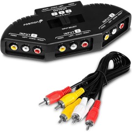 Fosmon 3 Port AV Composite RCA Selector Box Switch Splitter w/ Cable Cord Plug