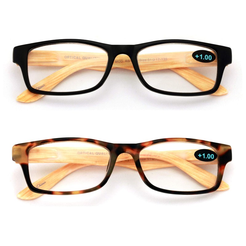 V.W.E. 2 Pairs of Wood Grain Printed Temple Arm Reading