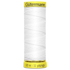 Gutermann Elastic Thread for Sewing, Bobbin Work, Smocking, Knitted Cuffs and Gathering Fabrics - White - WHT - 1 x 10m Spool