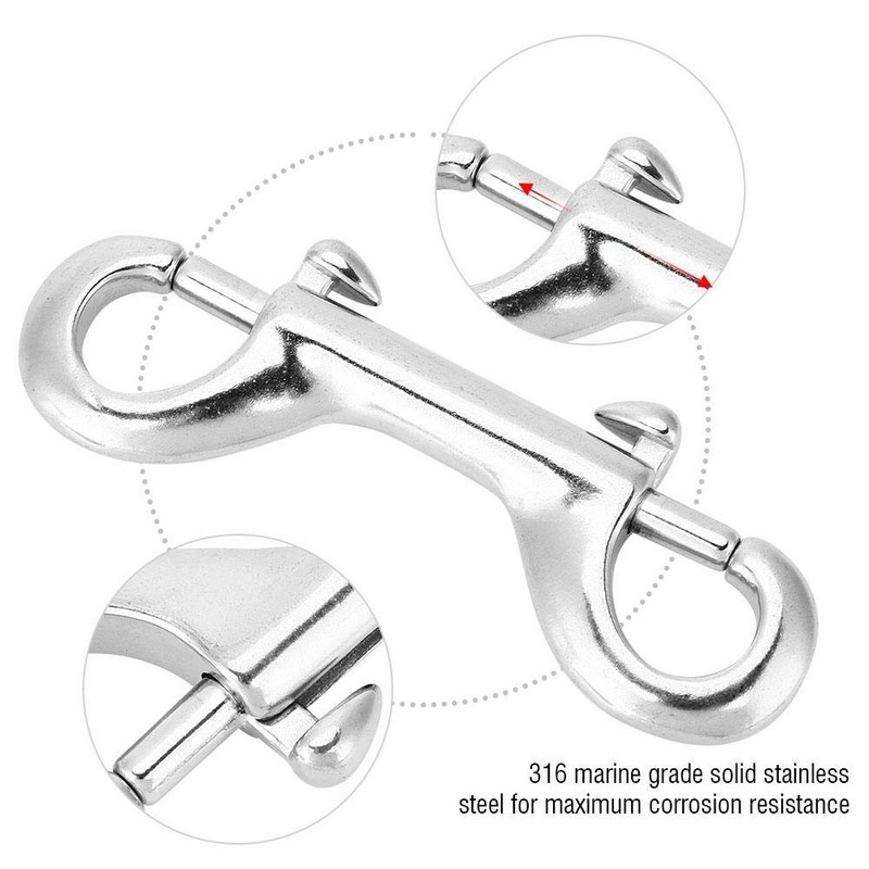 Double Carabiner, Double-Sided Carabiner Hook, Silver Durable Stainless Steel, Double-Sided