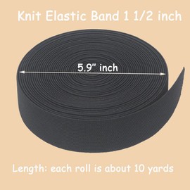 Black Knit Elastic Band 1-1/2 inch 10 Yards 38mm Double-side Twill Woven Elastic Heavy Stretch Straps Elastic Spool Band for Sewing Clothing Pants Waistband Wigs Skirts Craft DIY Projects
