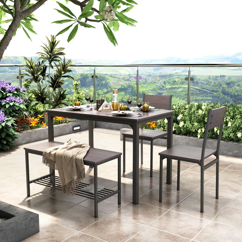 DlandHome 4 Person Dining Table Set, Dining Table with 2