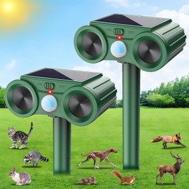 2 Pack Solar Ultrasonic Animal Repellent Outdoor Cat Deterrent Deer Repellent Devices with Motion Sensor Waterproof - Repels Squirrels, Dogs, Raccoons, Skunks, Coyotes, Rabbits for Yard, Garden Lawn