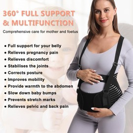 DOEOMK 5 in 1 Pregnancy Support Belt, Pregnancy Seat Belt with Shoulder Straps, Postpartum Belly Wrap, Maternity Belly Bands & Support for Relieve Back, Pelvic, Hip Pain for Labour & Recovery (XXL)