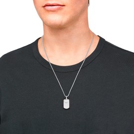 s.Oliver 2036864 Men's Necklace with Pendant Stainless Steel Rubber 55 + 5 cm Silver Comes in Jewellery Gift Box, stainless steel