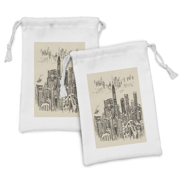 Lunarable City Fabric Pouch Set of 2, Hong Kong Sketch