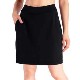 Yogipace Women's 4 Pockets UV Protection 17" Long Tennis Running Skirt Athletic Golf Skort Anytime Casual Skort Black Size M