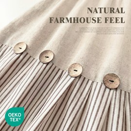 XOGUIBO Farmhouse Shower Curtain Linen Beige Button Woven Fabric Country Rustic Western, Pleated Brown Stripe 72" W x 72" L