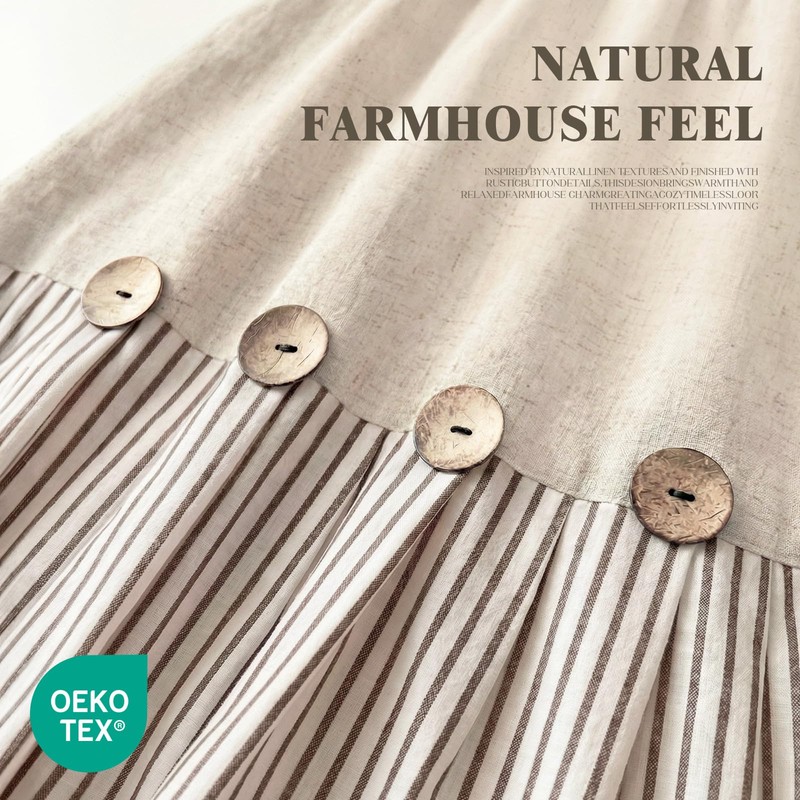 XOGUIBO Farmhouse Shower Curtain Linen Beige Button Woven Fabric Country