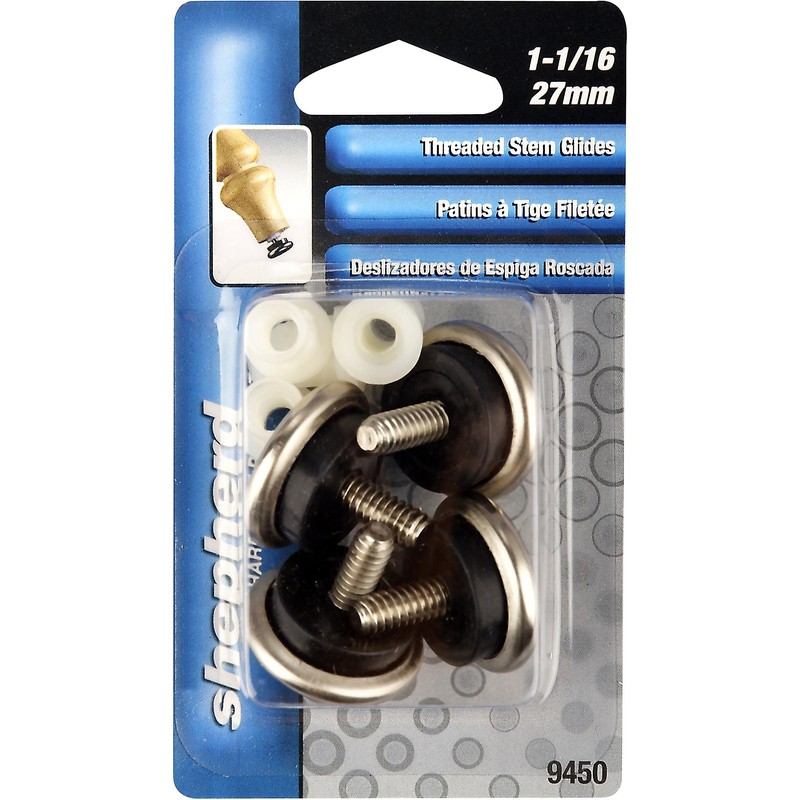 Shepherd Hardware 9450 1-1/16-Inch Threaded Stem Furniture Glides, 1/4-Inch Stem