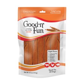 Good ‘n’ Fun Triple Flavor Ribs Chews for All Dogs, 4 Ounces, Treat Your Dog to Long-Lasting Chews Made with Beef Hide, Chicken and Pork Hide