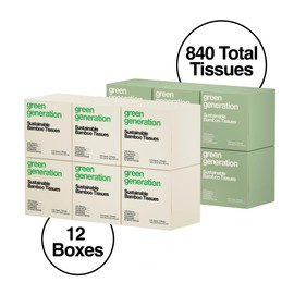 Green Generation Bamboo Facial Tissues - 3-Ply, 70 Sheets per Tissue Box, 12 Multicolor Boxes of Tissues, 840 Face Tissues - Hypoallergenic, Soft, Organic, FSC Certified, Tree Free