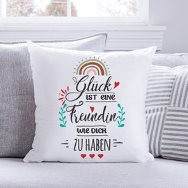 GRAVURZEILE Cushion with Saying "Glück ist jemanden wie Dich zu haben - Gift for Family Friends for Birthday Christmas Size with Filling, Girlfriend Colour