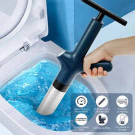 US Toilet Plunger Kit High Pressure Air Toilet Plunger with Real-Time Barometer Stainless Steel Drain Clog Remover Powerful Sink Plunger Plumbing Tools for Toilets Floor Drain Kitchen Sink