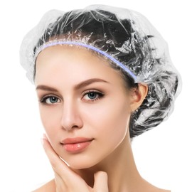 Mis.Moon Pack of 135 Disposable Shower Caps, 52 cm Shower Cap, Width, Thickness, Transparent, Elastic Hair Shower Cap, Suitable for Women, Travel, Home Use (Colourful)