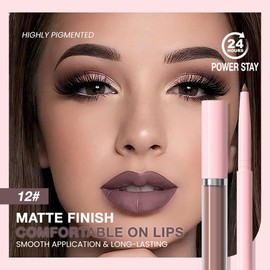evpct evpct Retractable 1Pcs Lip Liner Pencils and 1 Pcs Lip Gloss Makeup Set for Shaping & Sculpting Lips, Taupe Long-Lasting Waterproof Longwear Matte Rich Lip Colors Liner Crayon Liquid Lipstick 12#