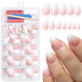 Bellelfin 120Pcs Short Ombre Press on Nails, Oval Nude Gradient Fake Nails Glossy Almond Ombre Glue on Nails Full Cover Artificial Acrylic Nails Press on False Nails for Women Girls Fingernails Design