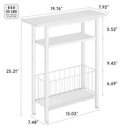Vagusicc Narrow Side Table, Skinny Side Table for Couch, 3-Tier Small End Table for Small Spaces, Bed Side Tables with Storage, 25.2" Tall Slim Nightstand Bedside table for Living Room, Bedroom, White