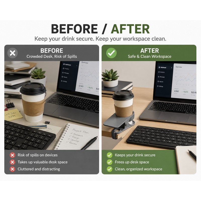 Desk Cup Holder for Drinks – Space-Saving Side Organizer for